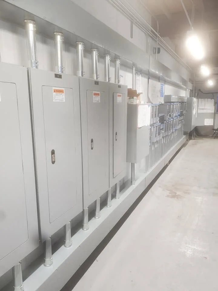 Commercial electrical transformer and panel installation in progress